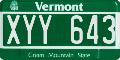 VT license plate XYY643