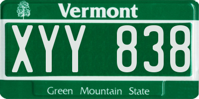 VT license plate XYY838