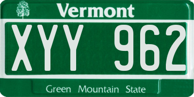 VT license plate XYY962