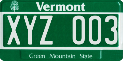 VT license plate XYZ003