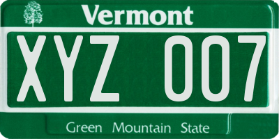 VT license plate XYZ007