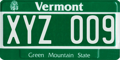 VT license plate XYZ009