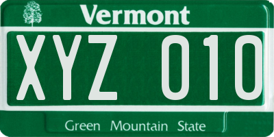 VT license plate XYZ010