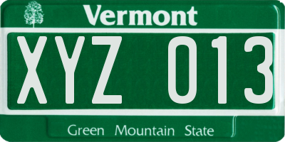 VT license plate XYZ013
