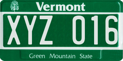 VT license plate XYZ016