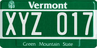 VT license plate XYZ017