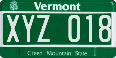 VT license plate XYZ018