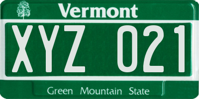 VT license plate XYZ021