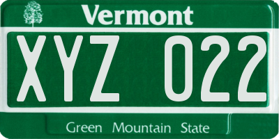 VT license plate XYZ022