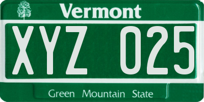 VT license plate XYZ025