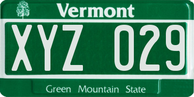 VT license plate XYZ029