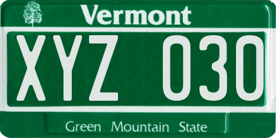 VT license plate XYZ030