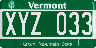 VT license plate XYZ033