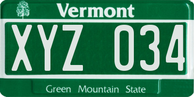 VT license plate XYZ034