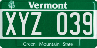 VT license plate XYZ039