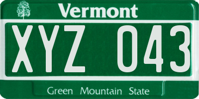 VT license plate XYZ043