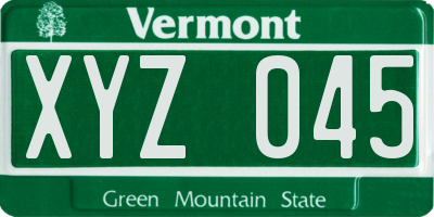 VT license plate XYZ045