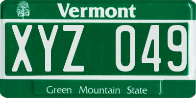 VT license plate XYZ049