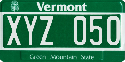 VT license plate XYZ050