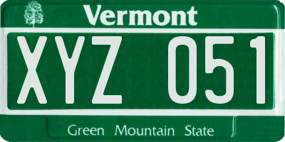 VT license plate XYZ051