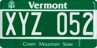 VT license plate XYZ052