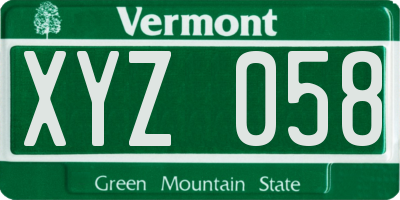 VT license plate XYZ058
