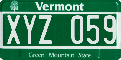 VT license plate XYZ059