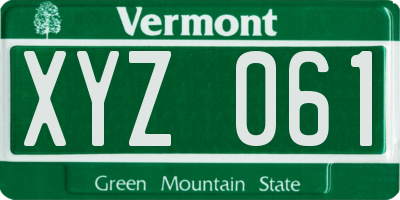 VT license plate XYZ061