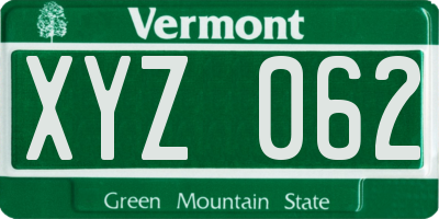 VT license plate XYZ062