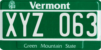 VT license plate XYZ063