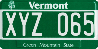 VT license plate XYZ065