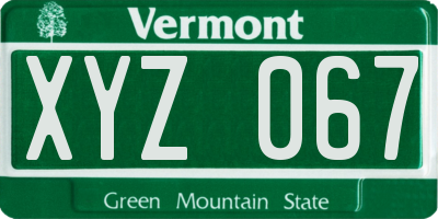 VT license plate XYZ067