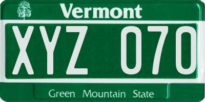 VT license plate XYZ070