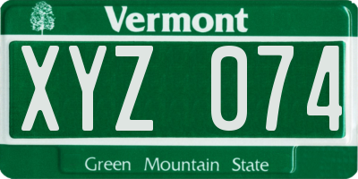 VT license plate XYZ074
