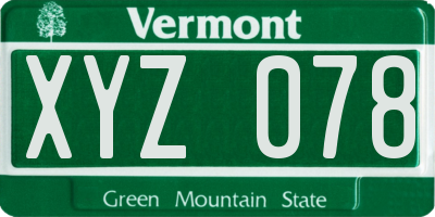 VT license plate XYZ078