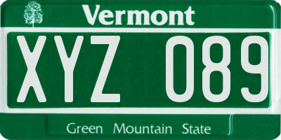 VT license plate XYZ089