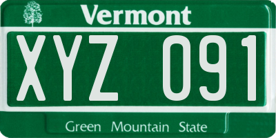 VT license plate XYZ091