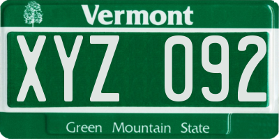 VT license plate XYZ092