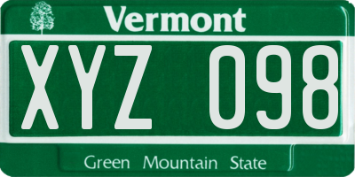 VT license plate XYZ098