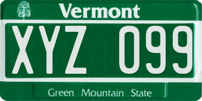 VT license plate XYZ099