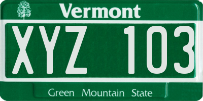 VT license plate XYZ103