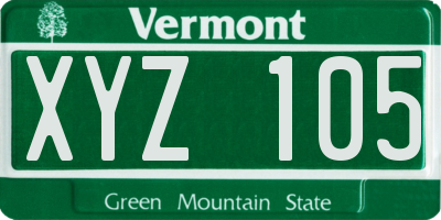 VT license plate XYZ105