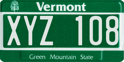 VT license plate XYZ108