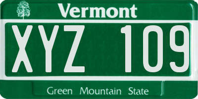 VT license plate XYZ109
