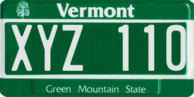 VT license plate XYZ110