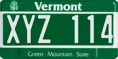 VT license plate XYZ114