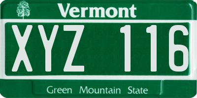 VT license plate XYZ116