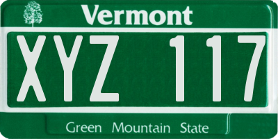VT license plate XYZ117