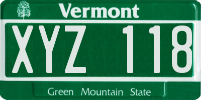 VT license plate XYZ118