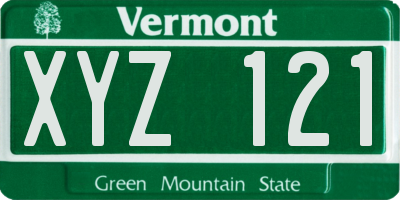 VT license plate XYZ121
